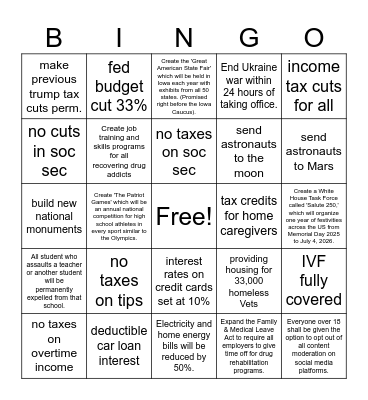 Good Things on Agenda 47 Bingo Card