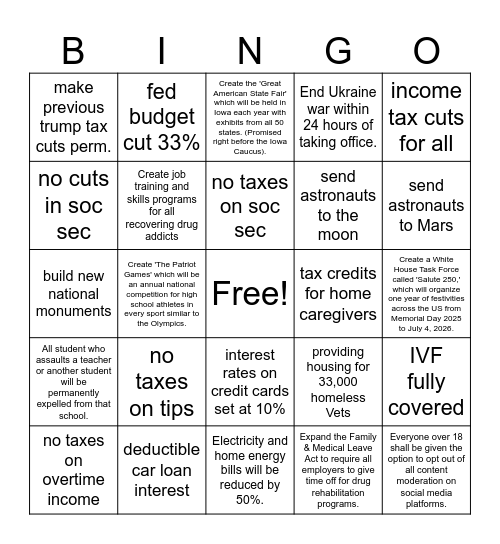 Good Things on Agenda 47 Bingo Card