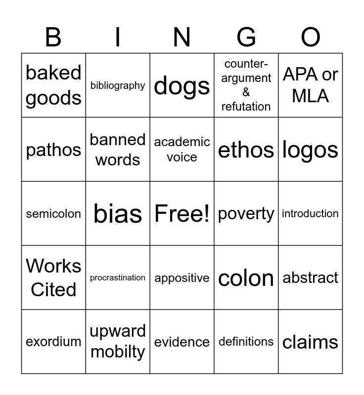 EPIC R & C BINGO Card