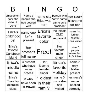 Birthday Bingo Card