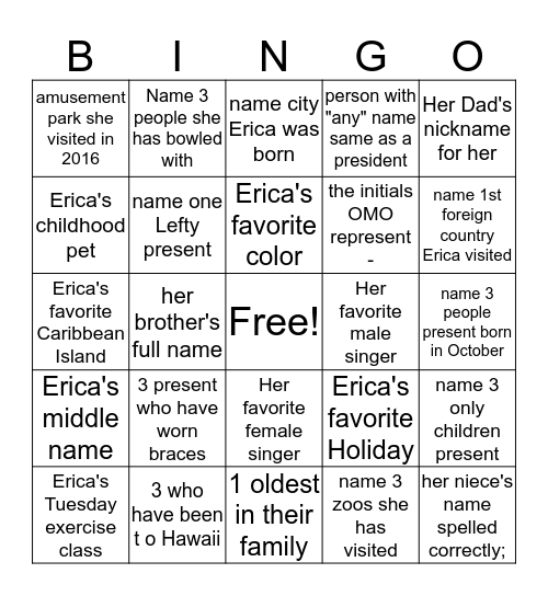 Birthday Bingo Card