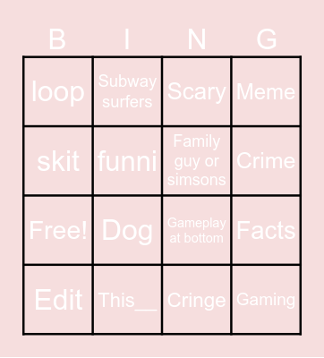 YT Bingo Card