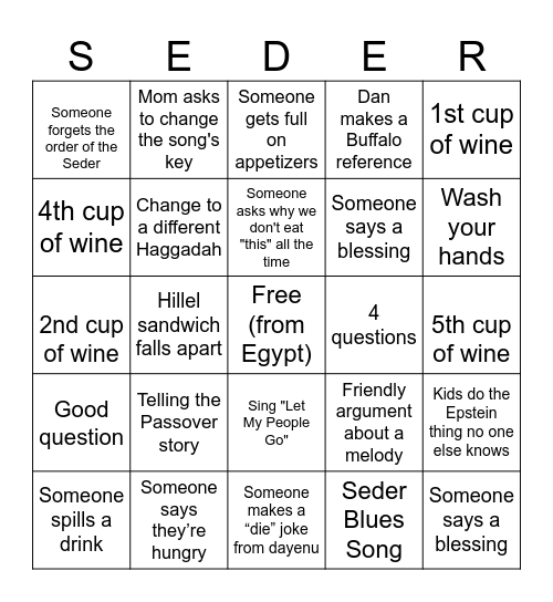 Passover Bingo Card