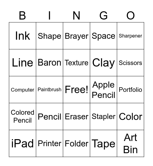 Studio in Art Bingo Card