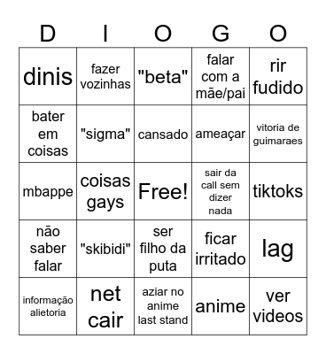 Call Diogo Bingo Card