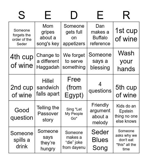 Passover Bingo Card