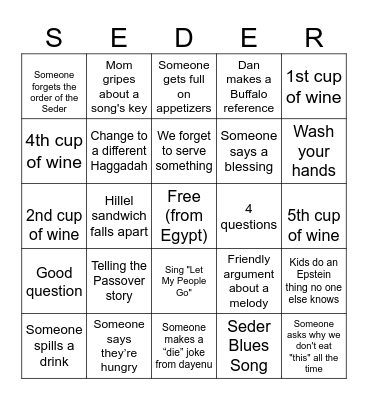 Passover Bingo Card