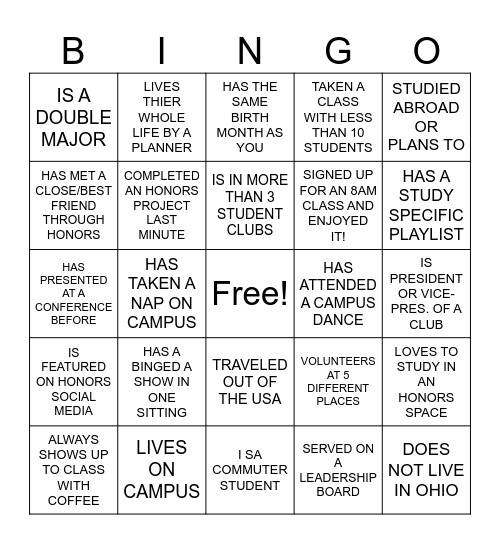 MEHA25 Bingo Card
