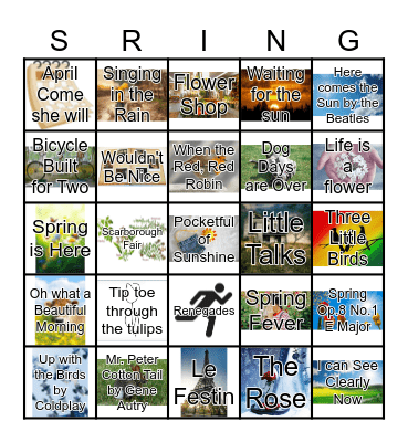Spring Songs 2025 Bingo Card