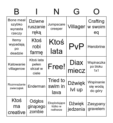 Minecraft bingo Card