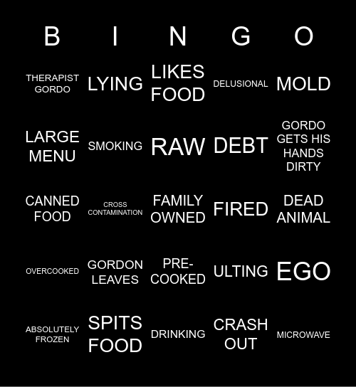 KITCHEN NIGHTMARES Bingo Card