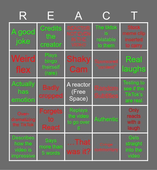 Good or bad?; Reactor Bingo Card