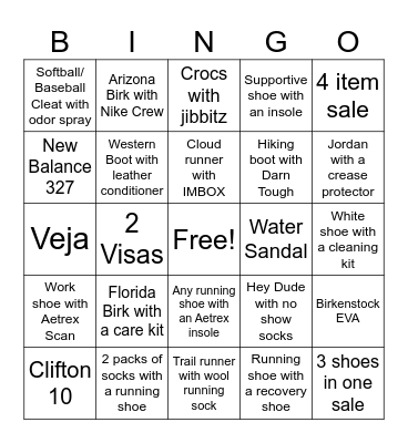 Shoe Bingo Card