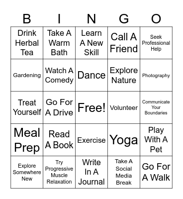 COPING SKILLS Bingo Card