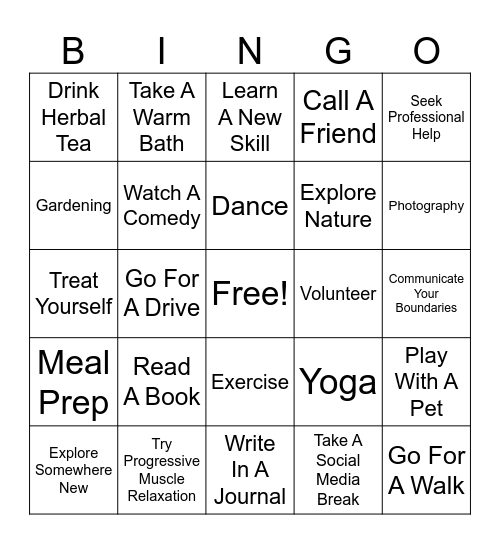 COPING SKILLS Bingo Card