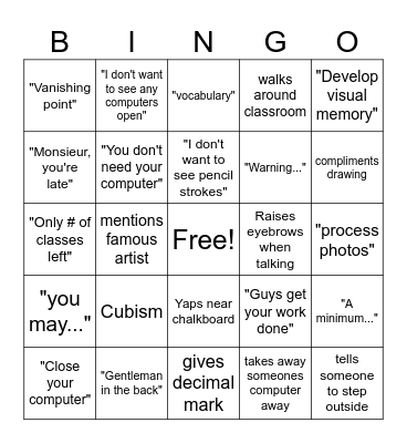 Sylvie Bingo Card