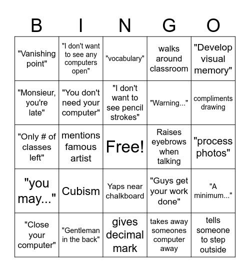 Sylvie Bingo Card