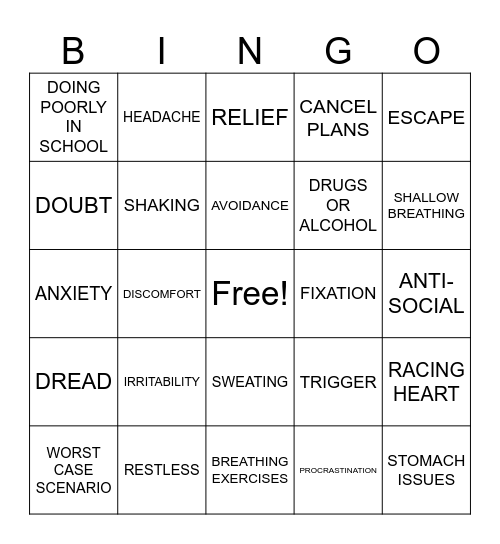 CYCLE OF AVOIDANCE Bingo Card