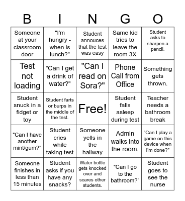 State Testing BINGO Card