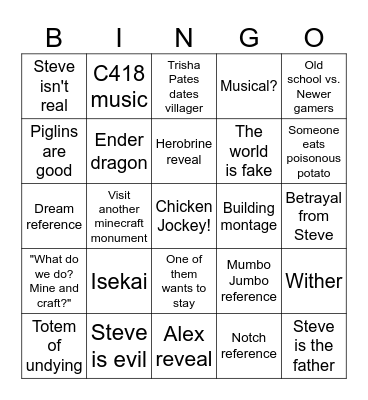 Minecraft Bingo Card