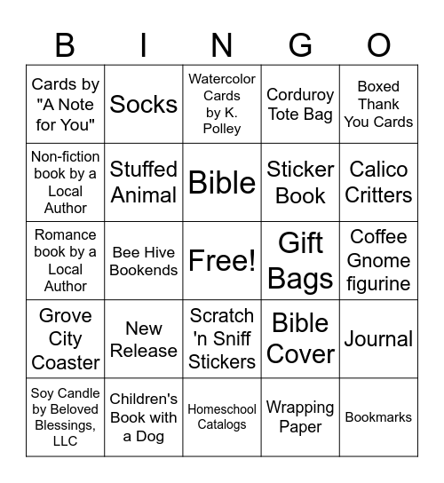 Bookends Bookstore Bingo Card