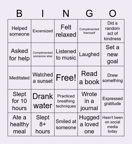 Mental Health at ECSS Bingo Card