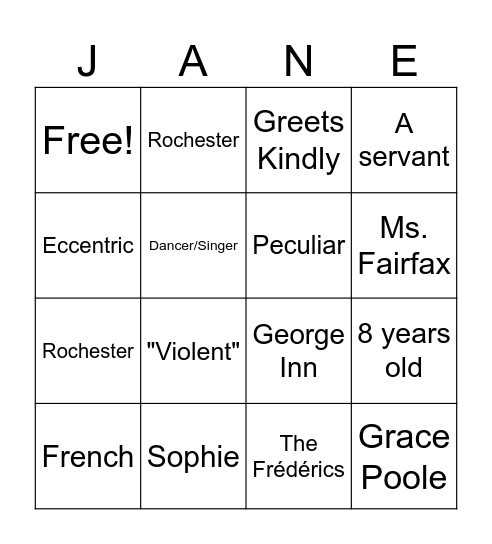 Jane Eyre Chapter 11 Bingo Card