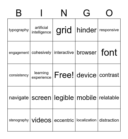 Design Layout and Typography Bingo Card