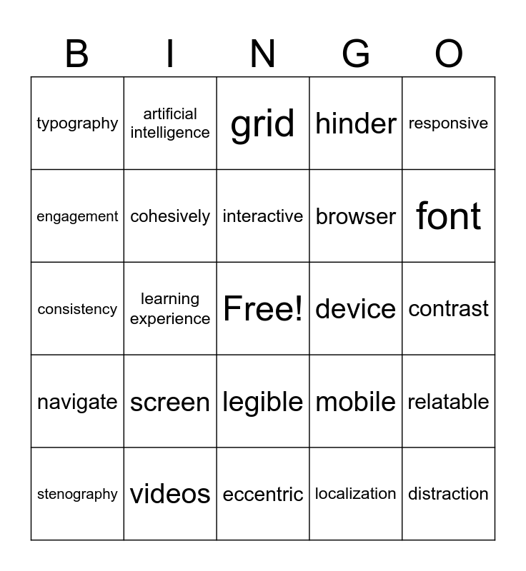 Design Layout and Typography Bingo Card