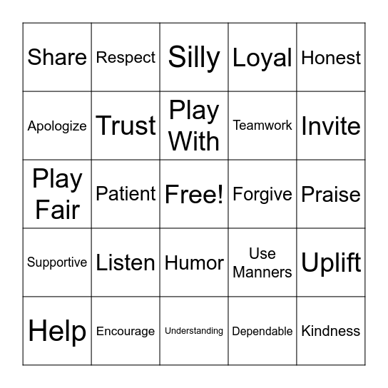 Friendship Bingo Card