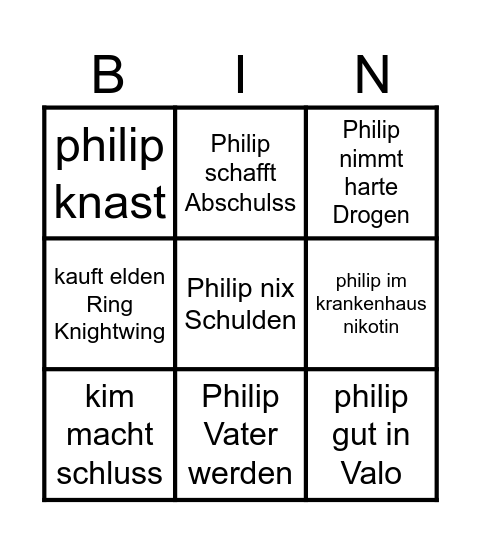 Philip Bingo Card