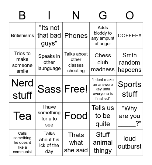 Mr robinson bingo 2.0 Bingo Card