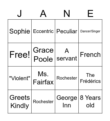 Jane Eyre Chapter 11 Bingo Card