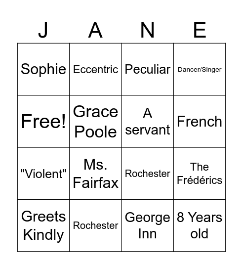 Jane Eyre Chapter 11 Bingo Card