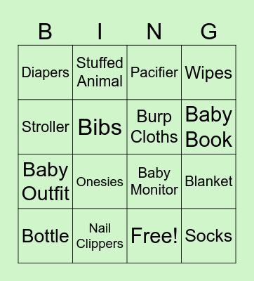 Baby Gift Bingo Card