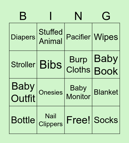 Baby Gift Bingo Card