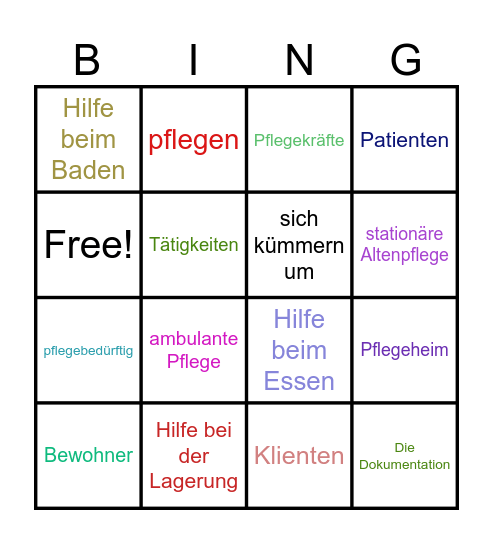 Willkommen in der Pflege Bingo Card