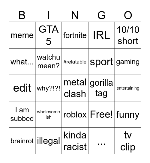 my board Bingo Card
