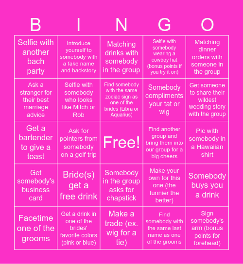 Alli and Kate's Bach Bingo Card