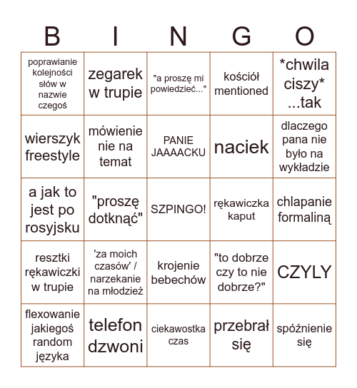 SZPINDA BINGO Card