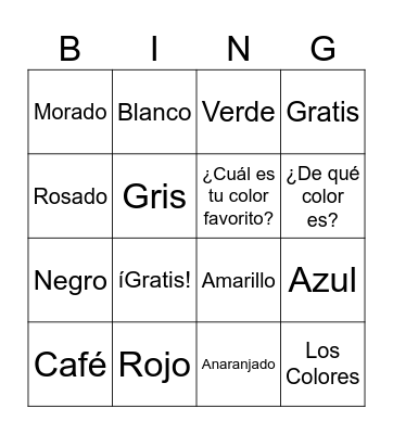 Los Colores Bingo Card