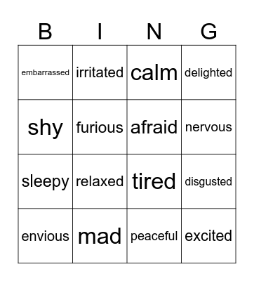 Emotions Bingo Card