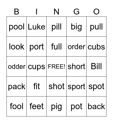 Pronunciation Bingo Card
