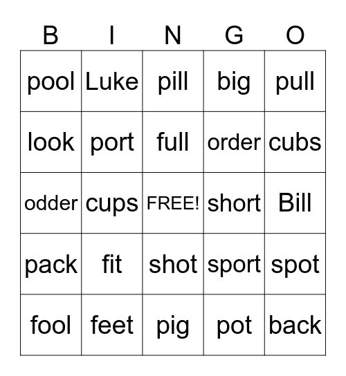 Pronunciation Bingo Card