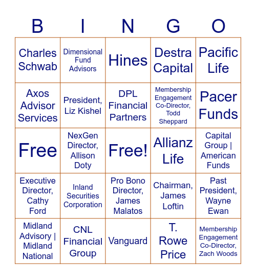 FPA of Georgia Symposium Exhibitor/Leadership Bingo Card