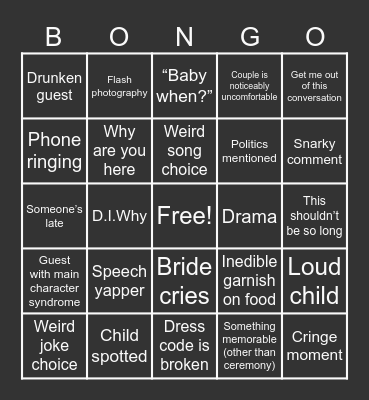 Wedding Bongo Bingo Card