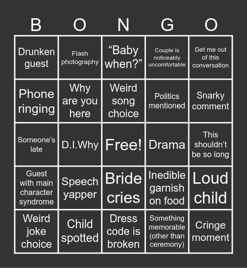 Wedding Bongo Bingo Card