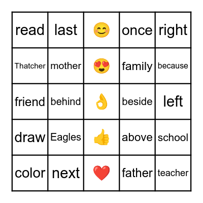 Gold Ribbon Words Bingo Card