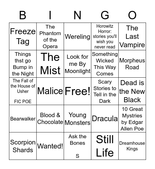 Even More Scary Story Bingo Card