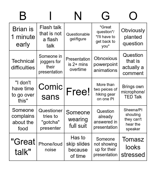 PGR Symposium Bingo Card